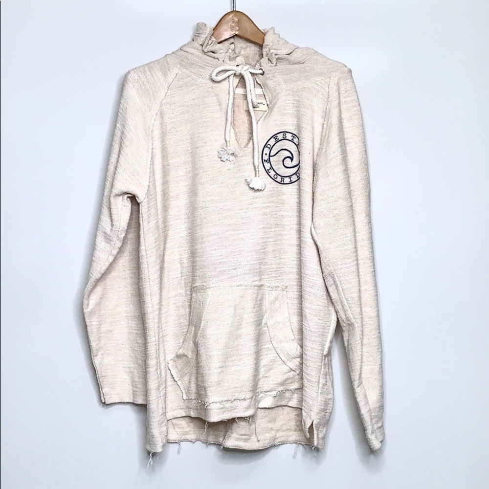 OCEAN DRIVE Destin Florida Beige Distressed Hoodie